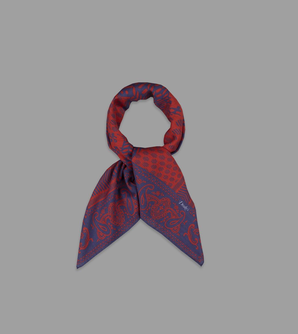 Navy and Red Patchwork Paisley Cotton Bandana