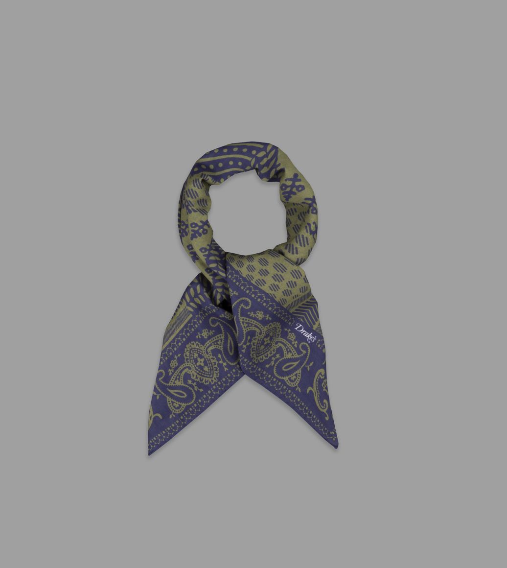 Navy and Green Patchwork Paisley Cotton Bandana