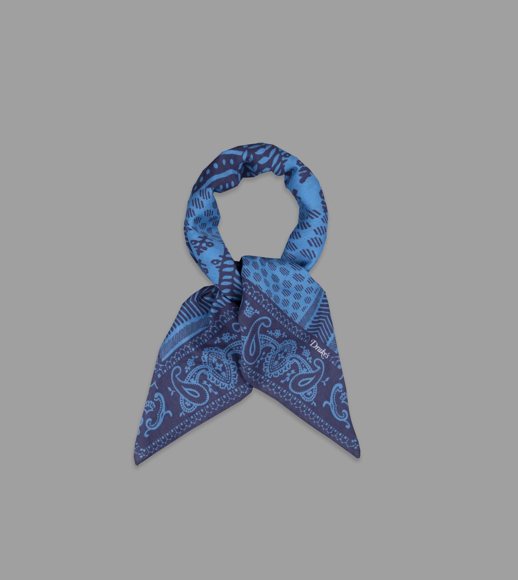 Sky Blue and Navy Patchwork Paisley Cotton Bandana