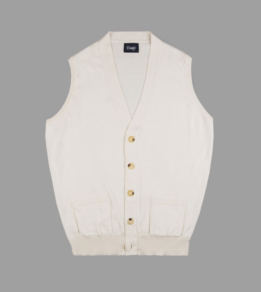 Cream Knitted Cotton Sleeveless Cardigan