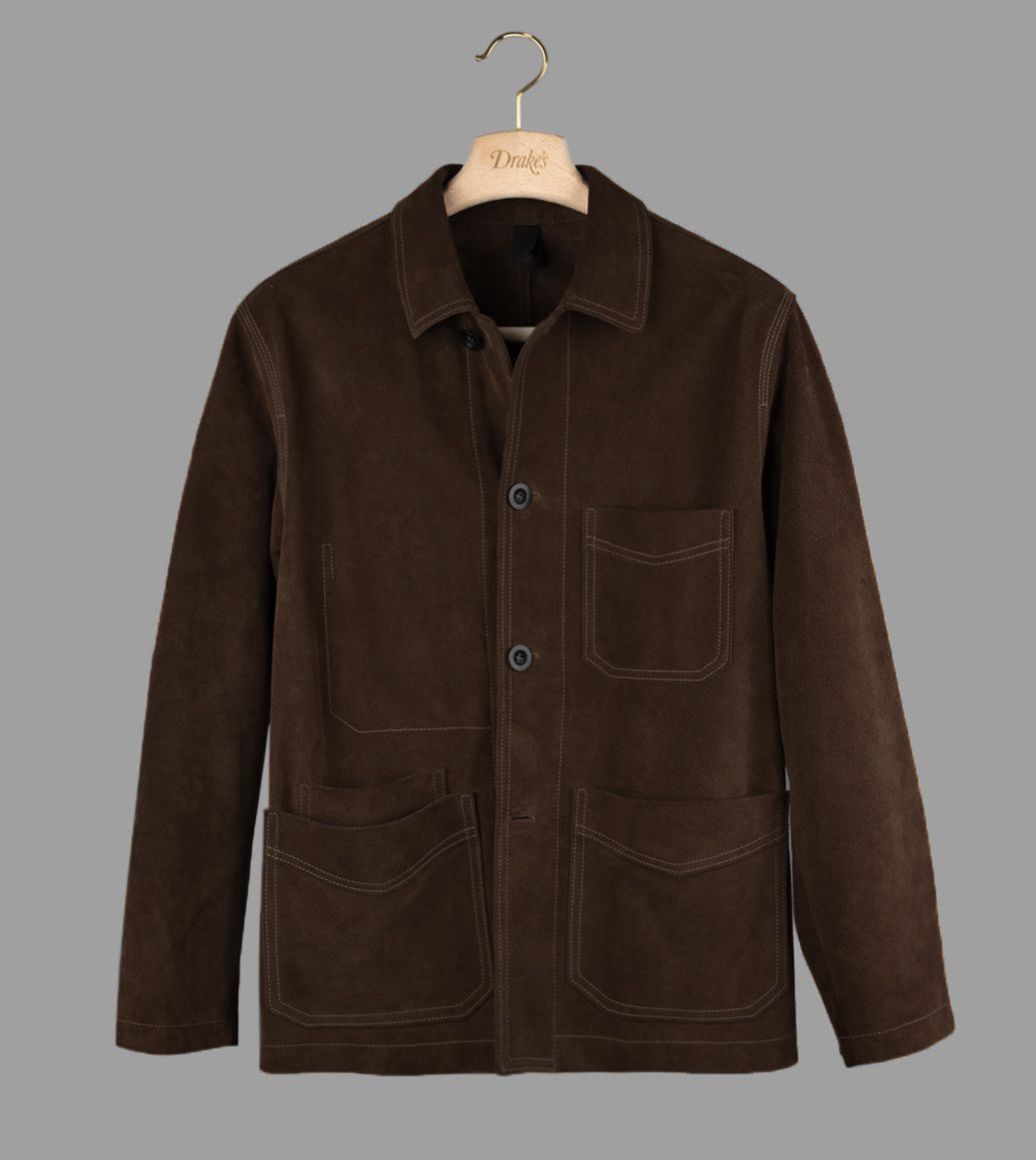 Chocolate Brown Heavyweight Suede Five-Pocket Chore Jacket