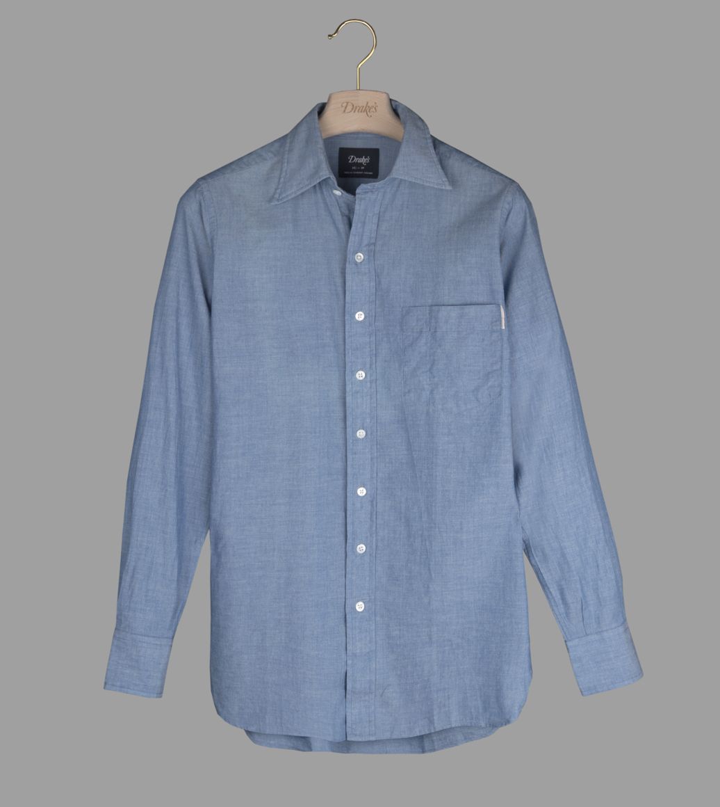 Japanese Chambray Cotton Regular Fit Shirt with Point Collar