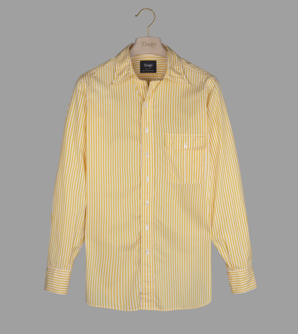 Yellow Stripe Cotton Poplin Long Point Collar Shirt