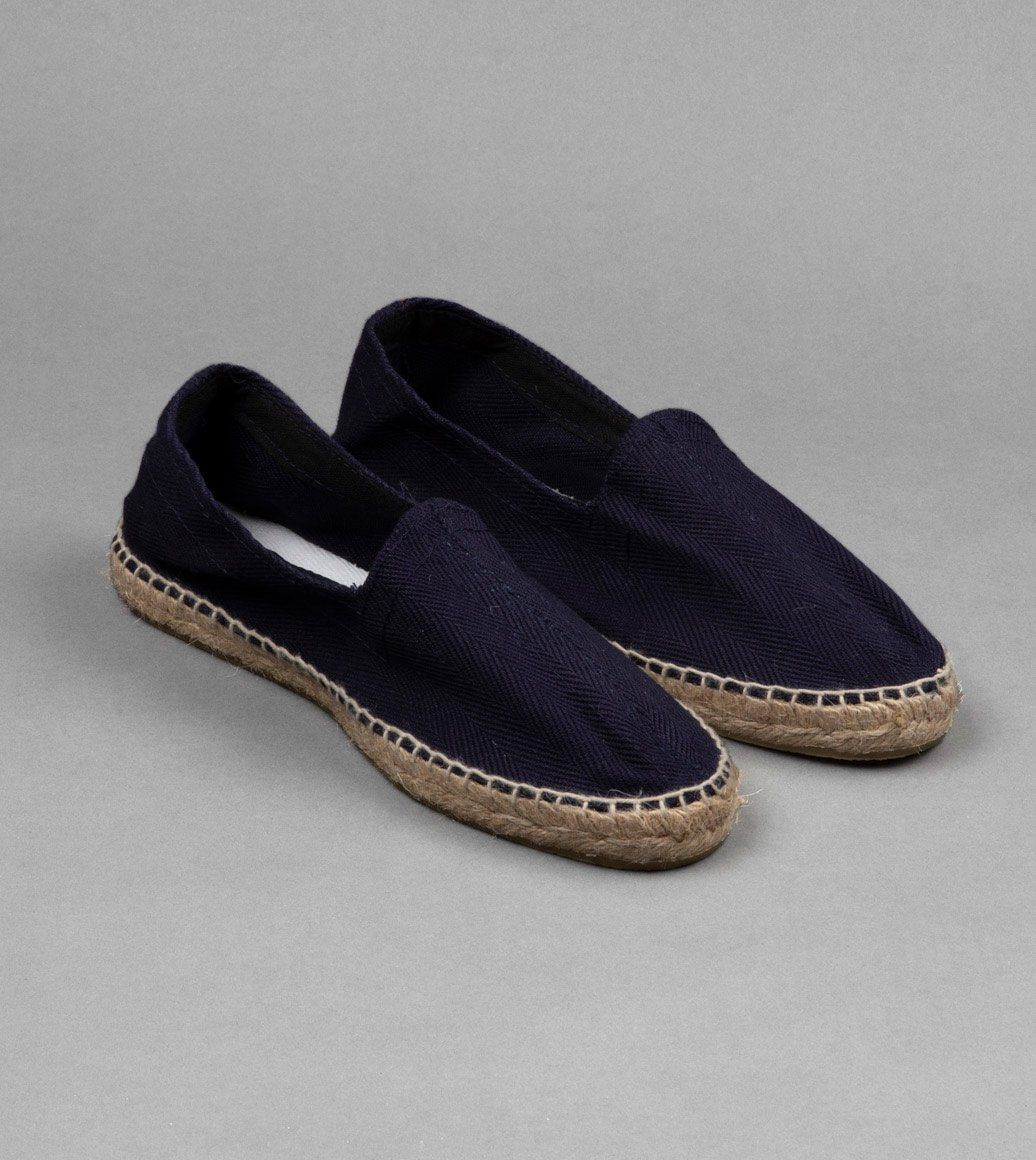 Navy Herringbone Canvas Espadrilles