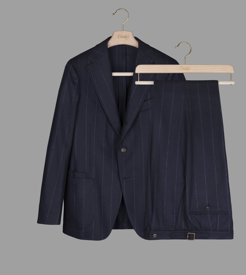 Drake's with VBC Navy Chalk Stripe Wool Flannel Suit