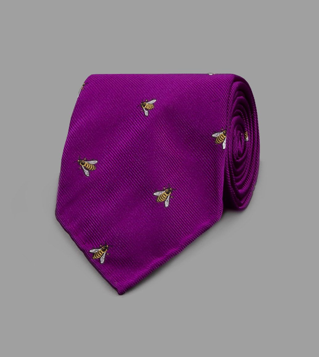 Purple Wasp Motif Silk Tie