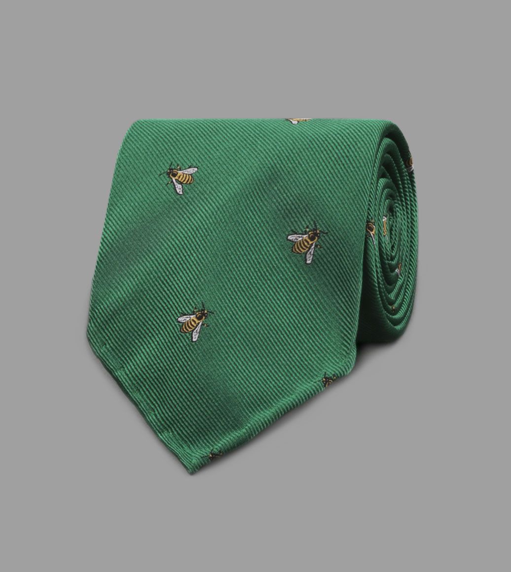 Green Wasp Motif Silk Tie