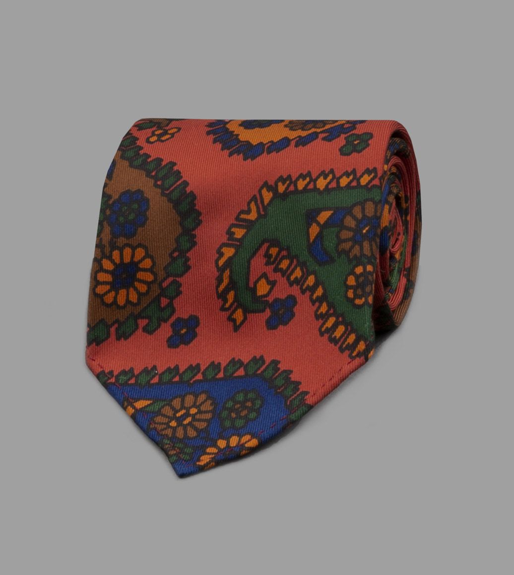 Red and Green Boteh Print Silk Tie