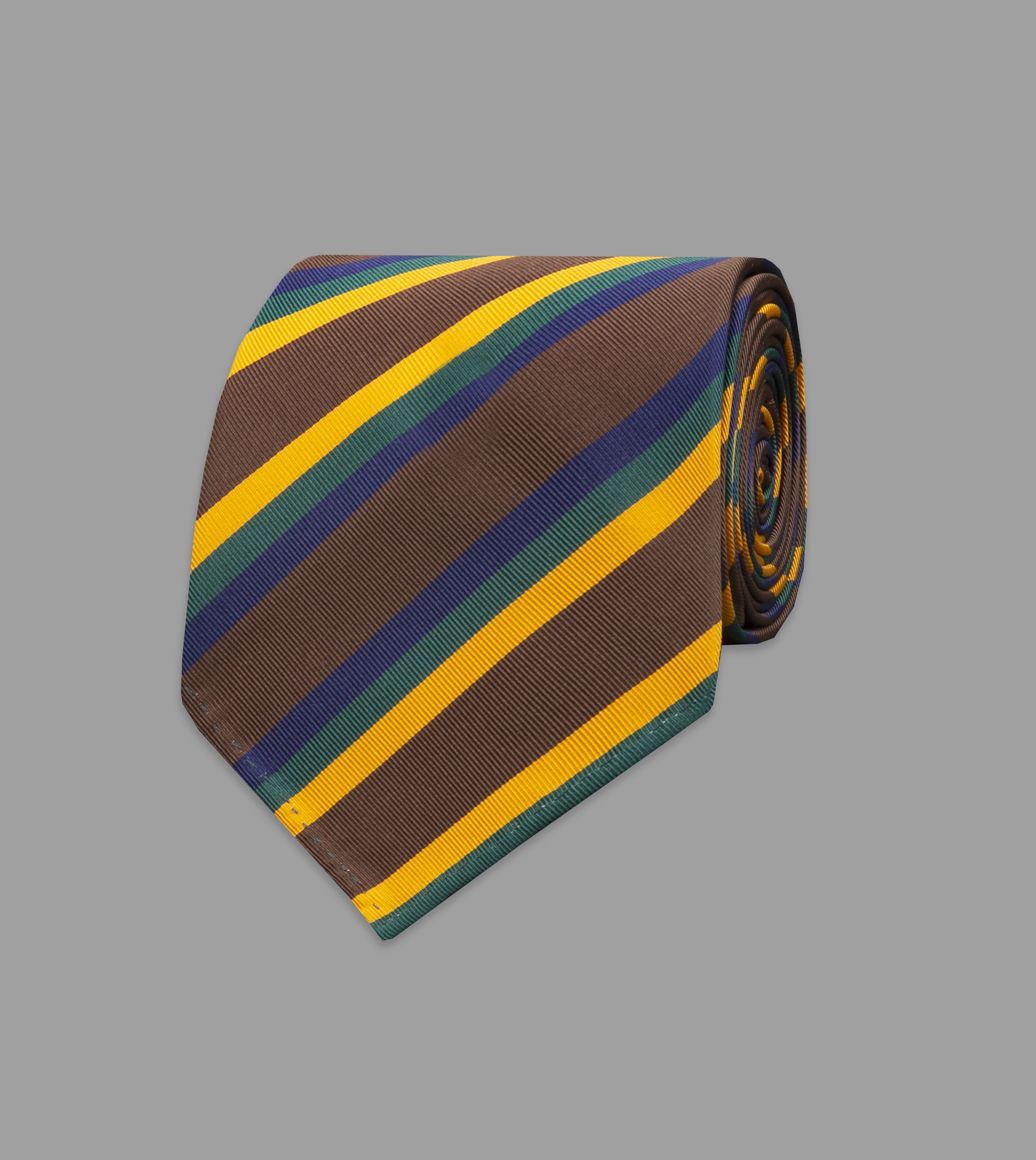 Navy and Brown Multi-Stripe Silk-Cotton Mogador Tie