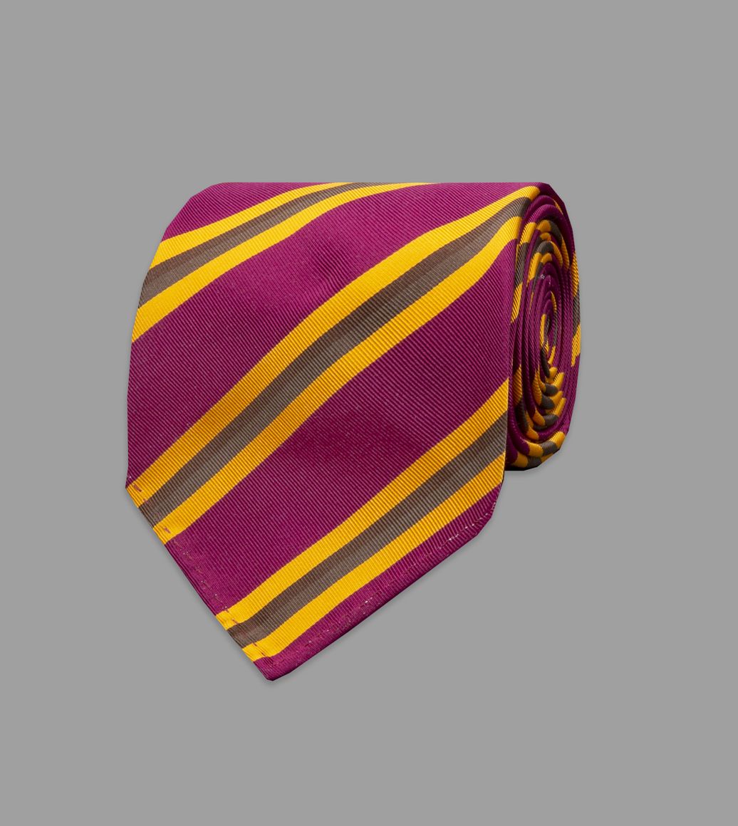 Pink and Yellow Sandwich Stripe Silk-Cotton Mogador Tie