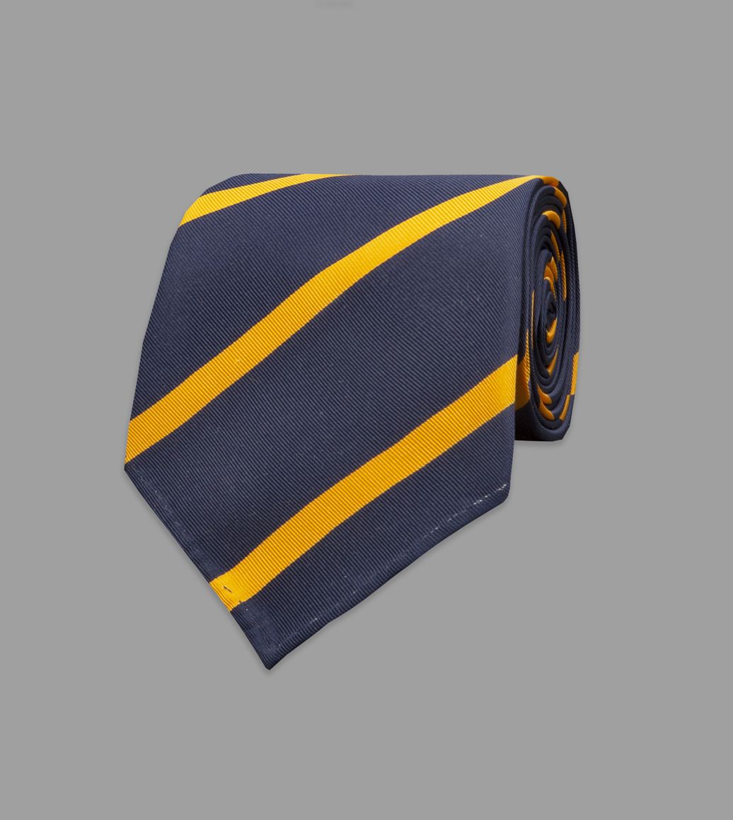 Navy and Orange Narrow Stripe Silk-Cotton Mogador Tie