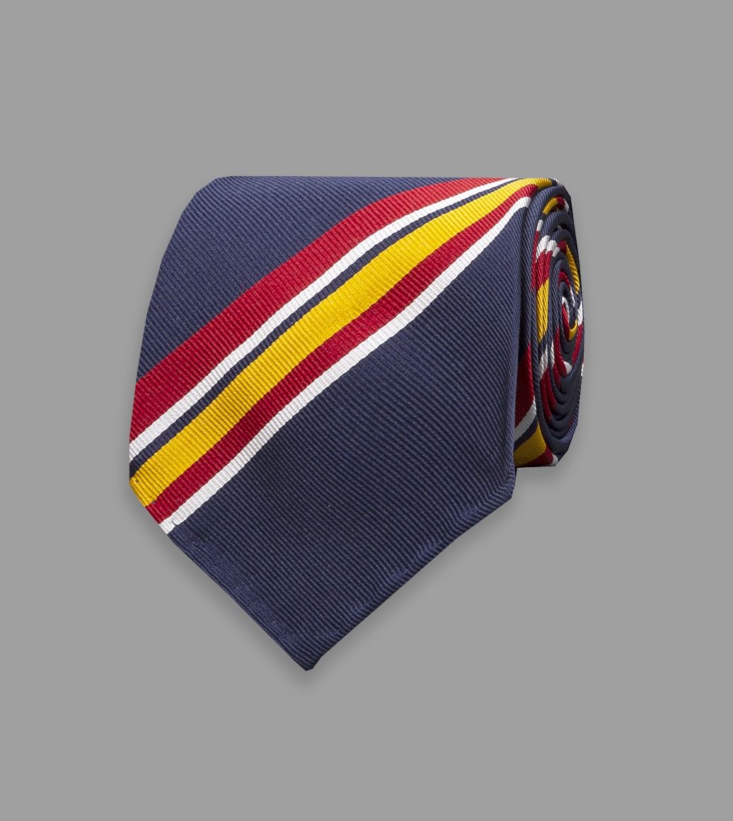 Navy, Red and Yellow Multi-Stripe Repp Silk Tie