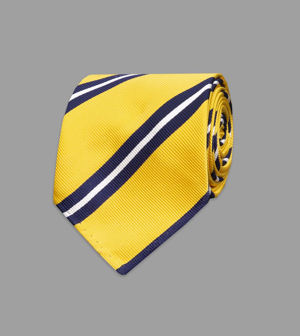 Navy and Yellow Sandwich Stripe Repp Silk Tie