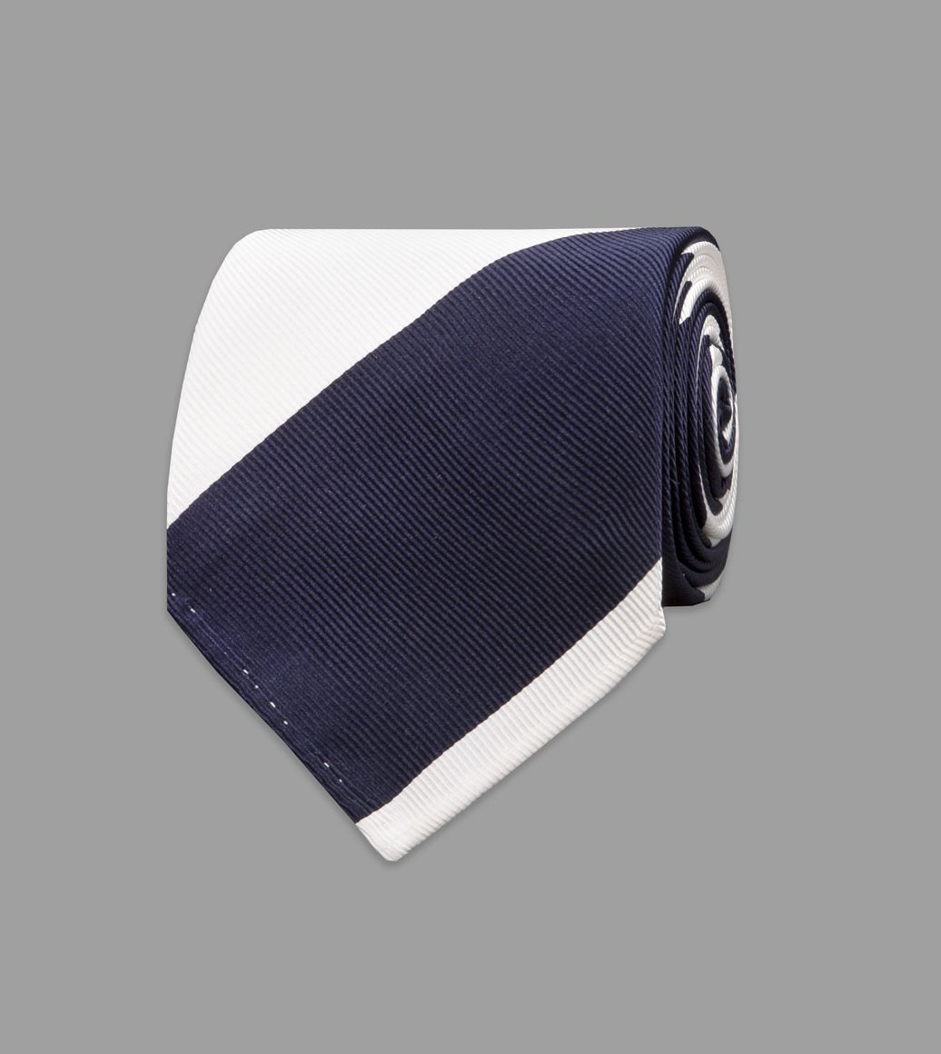 Navy and White Triple Stripe Repp Silk Tie