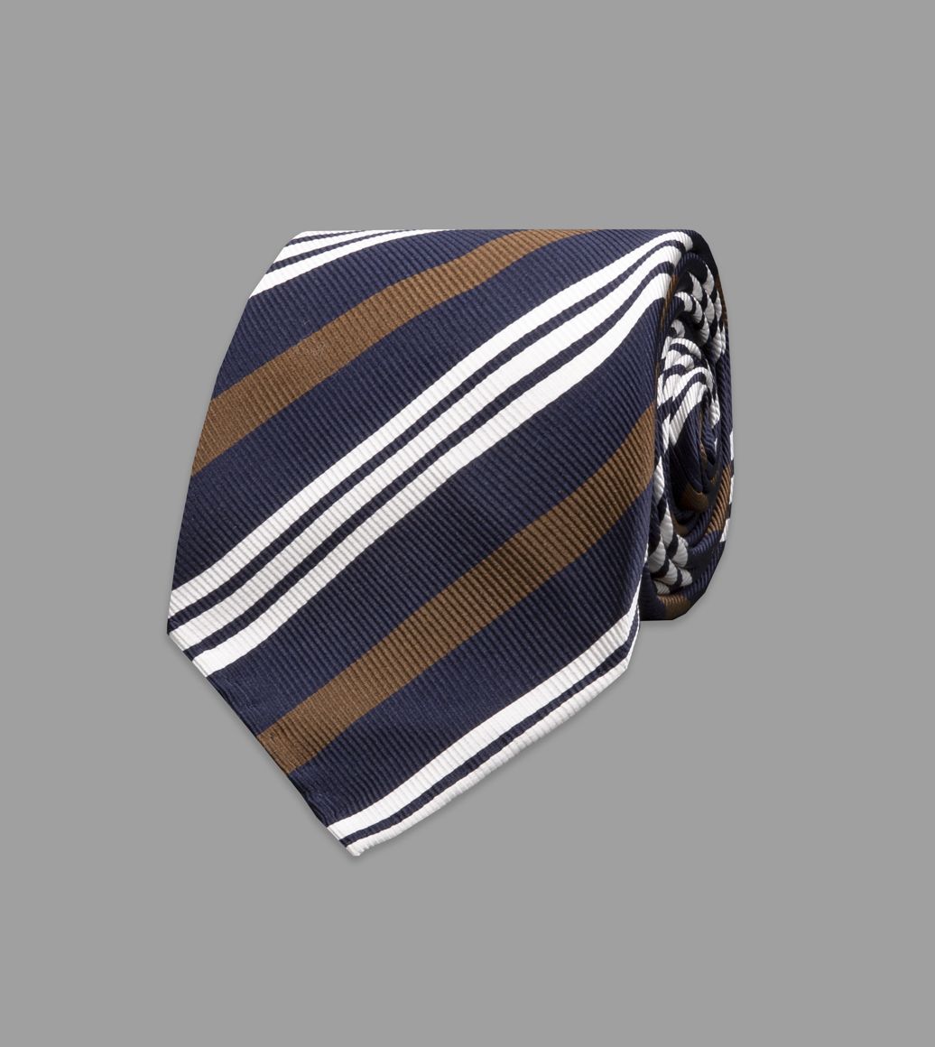 Navy, White and Brown Crazy Stripe Repp Silk Tie