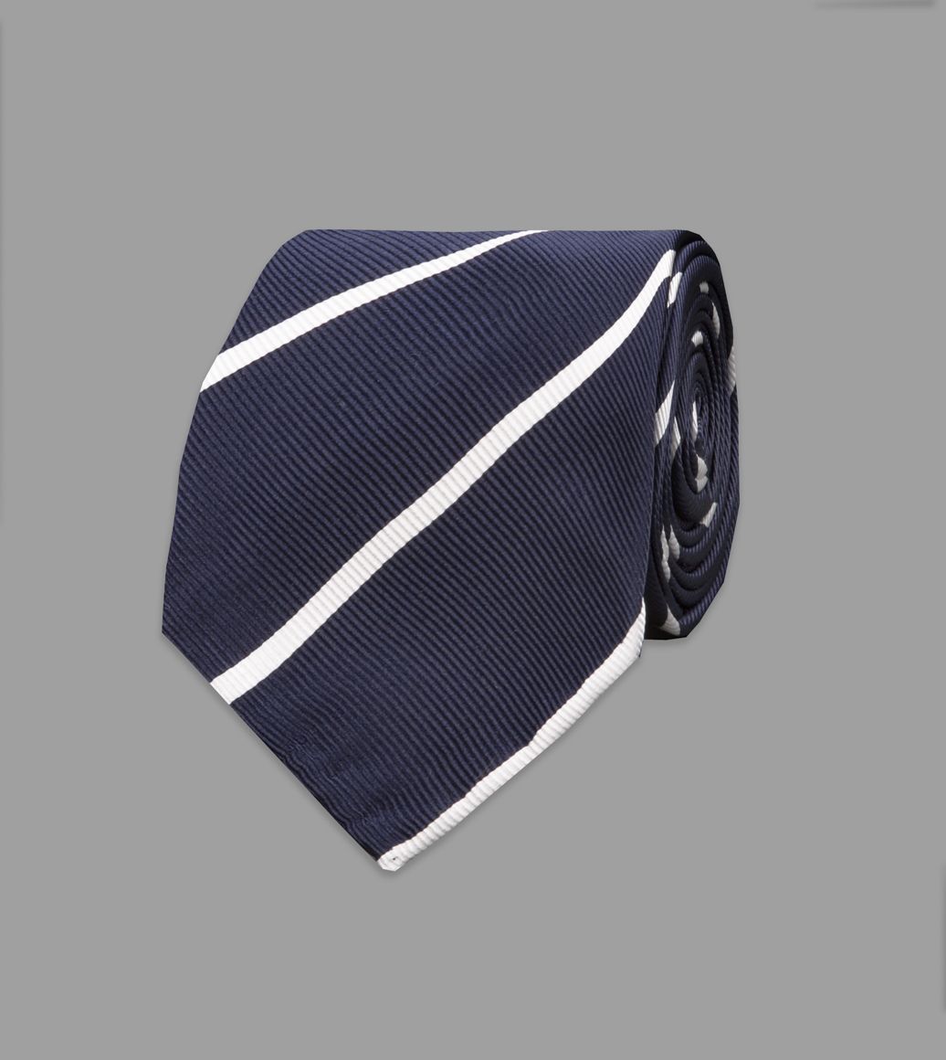 Navy and White Narrow Stripe Repp Silk Tie