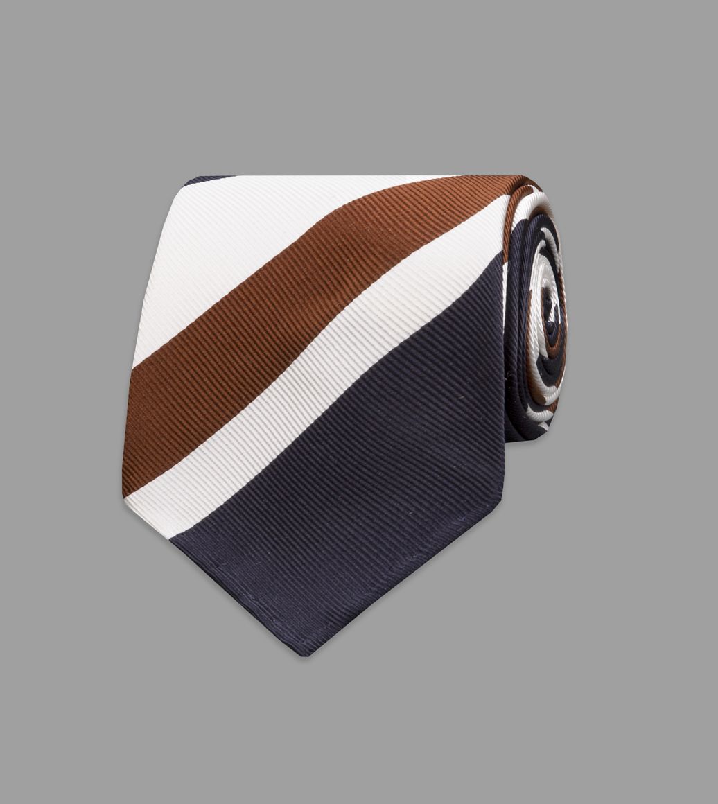 Brown, Navy and Cream Stripe Repp Silk Tie