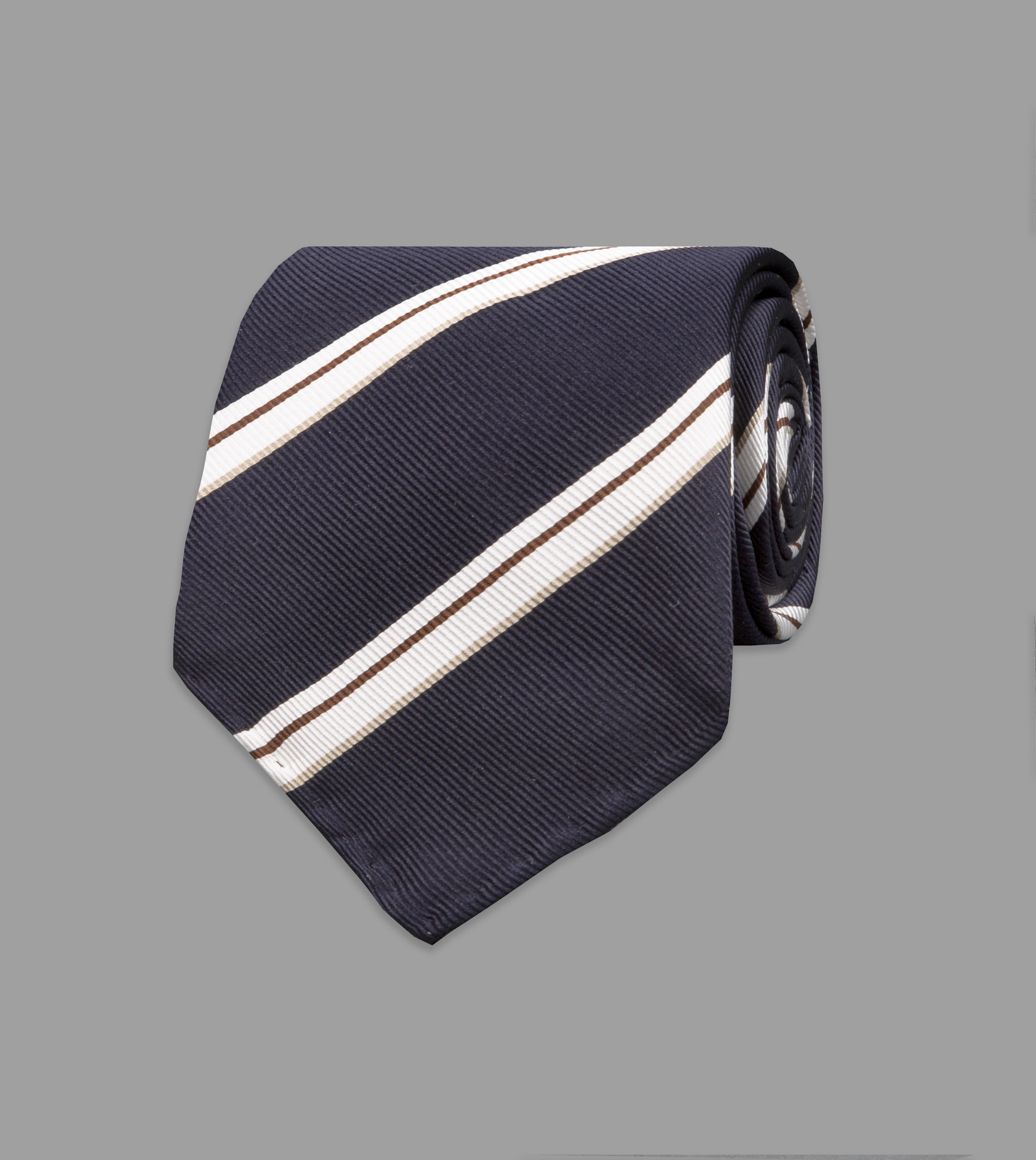 Navy and White Thin Stripe Repp Silk Tie