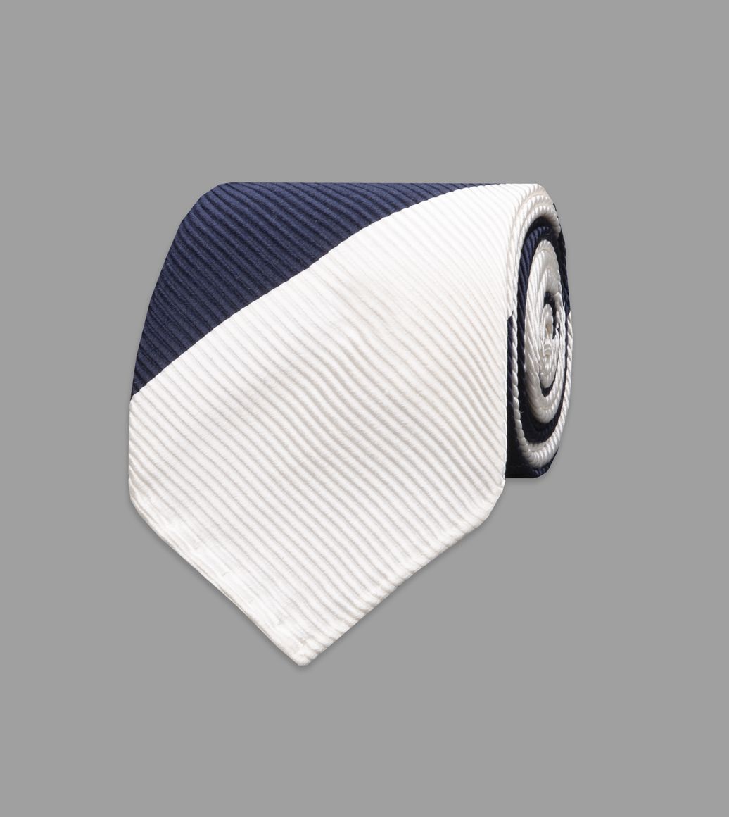 Navy and Cream Broad Stripe Repp Silk Tie