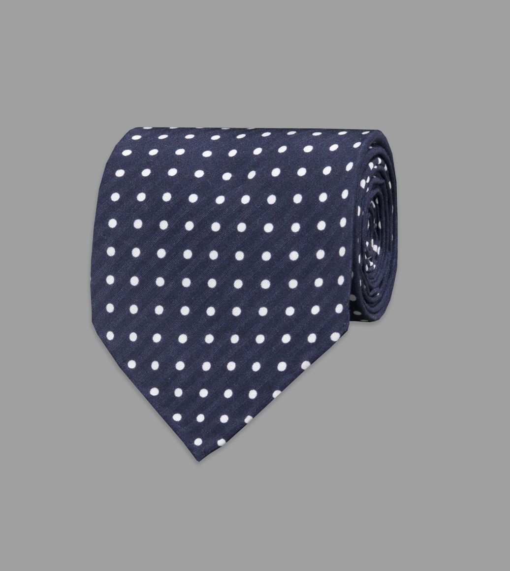 Navy Spot Print Silk Seersucker Tie