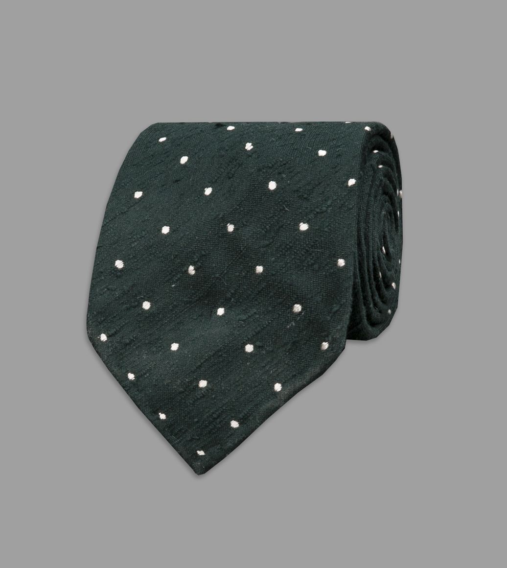 Green Spot Shantung Silk Tie