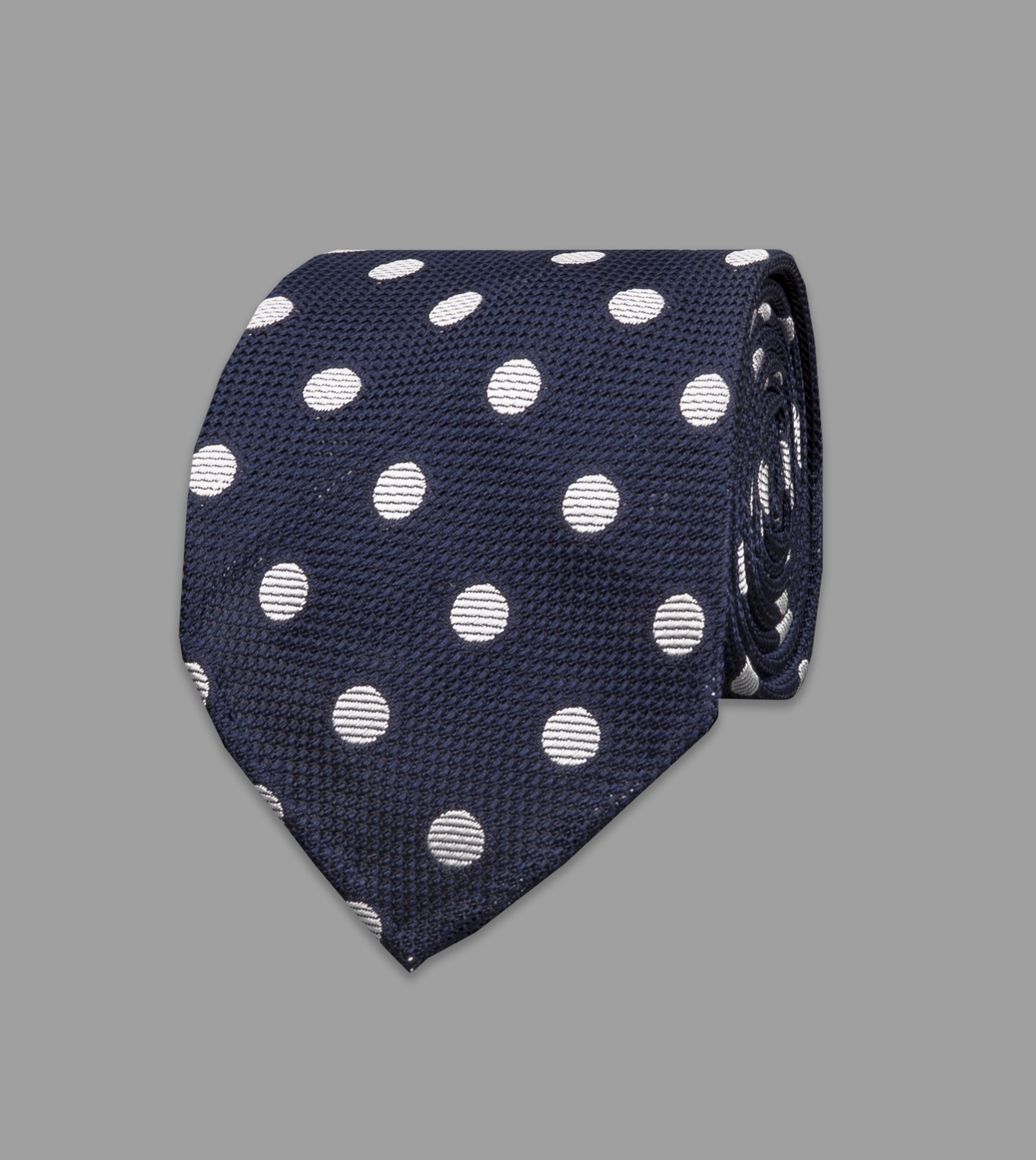 Navy Large Spot Grenadine Silk Tie