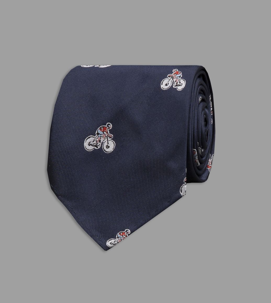 Navy Cyclist Motif Silk Tie