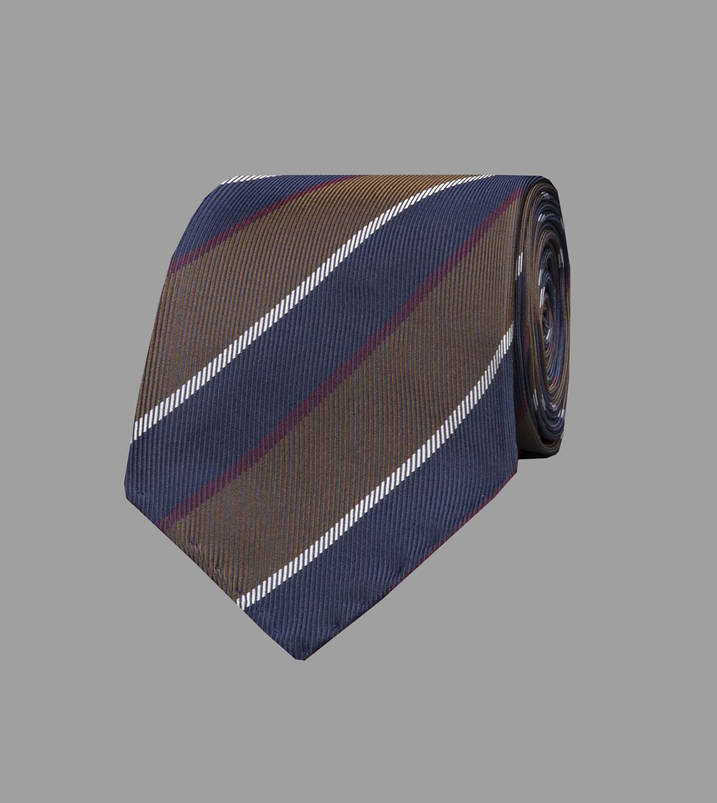 Navy and Brown Stripe Jacquard Silk Tie