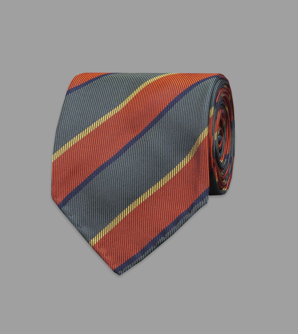 Green and Orange Stripe Jacquard Silk Tie