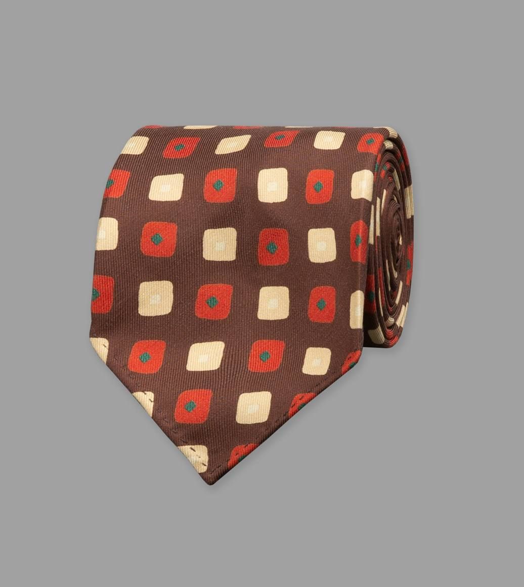 Brown Rhombus Print 36oz Madder Silk Tie