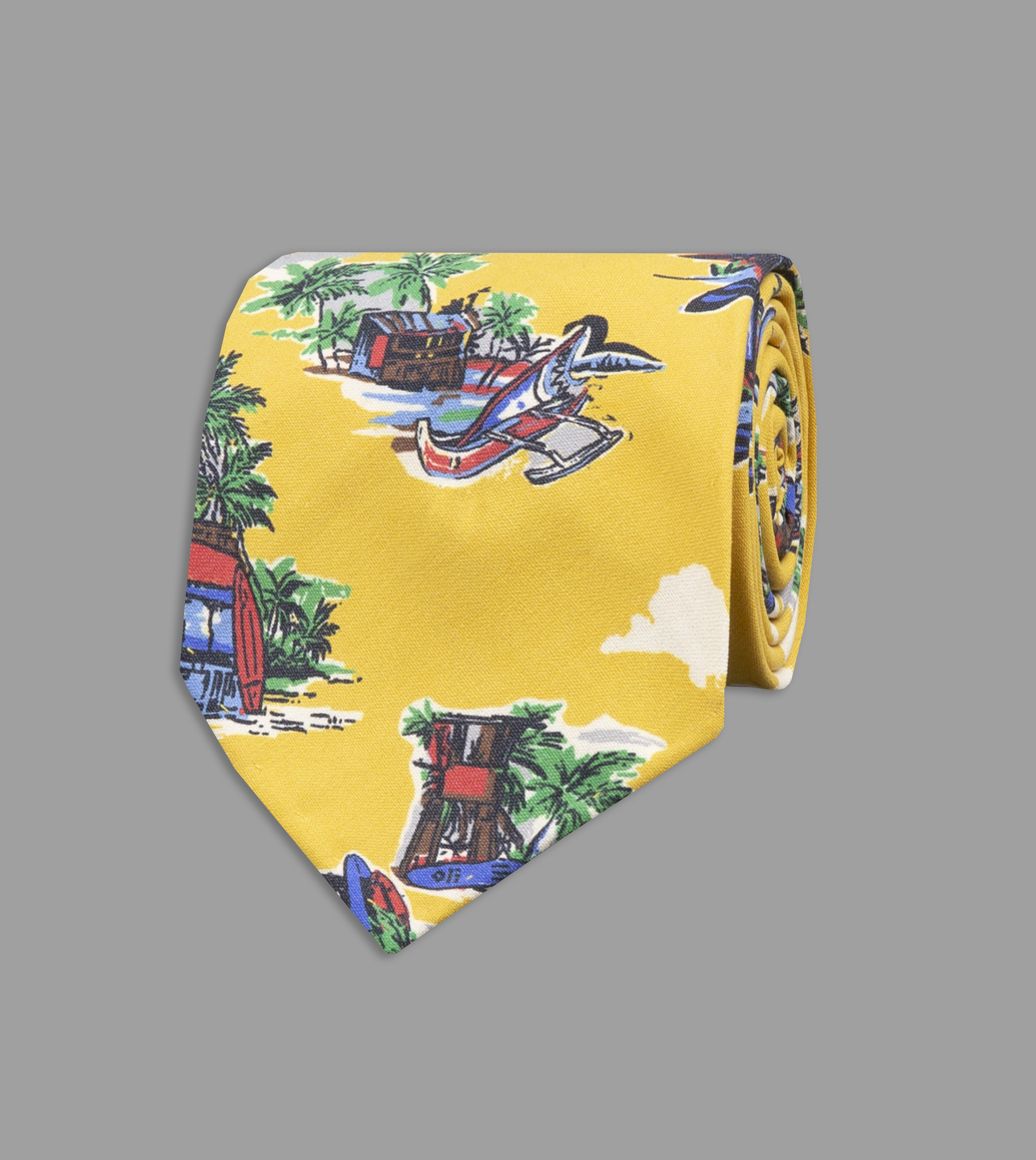 Yellow Beach Hut Print Shappe Silk Tie