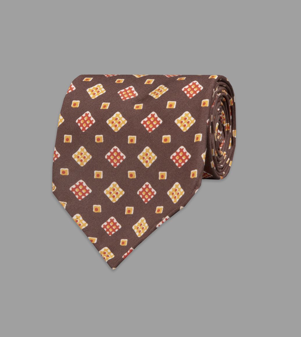 Brown Waffle Square Print Silk Tie