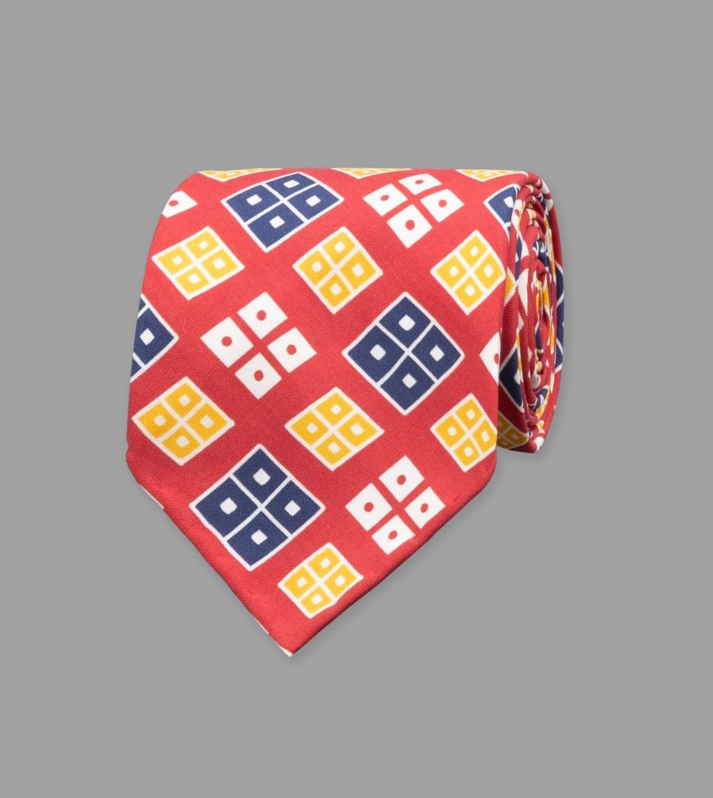 Red Rhombus Print Shappe Silk Tie