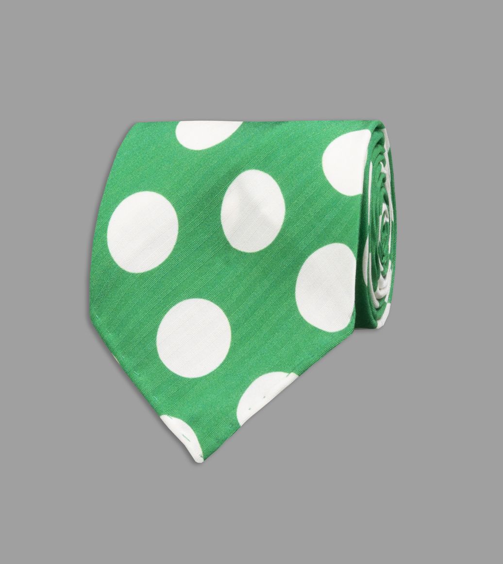 Green Spot Print Silk Seersucker Tie