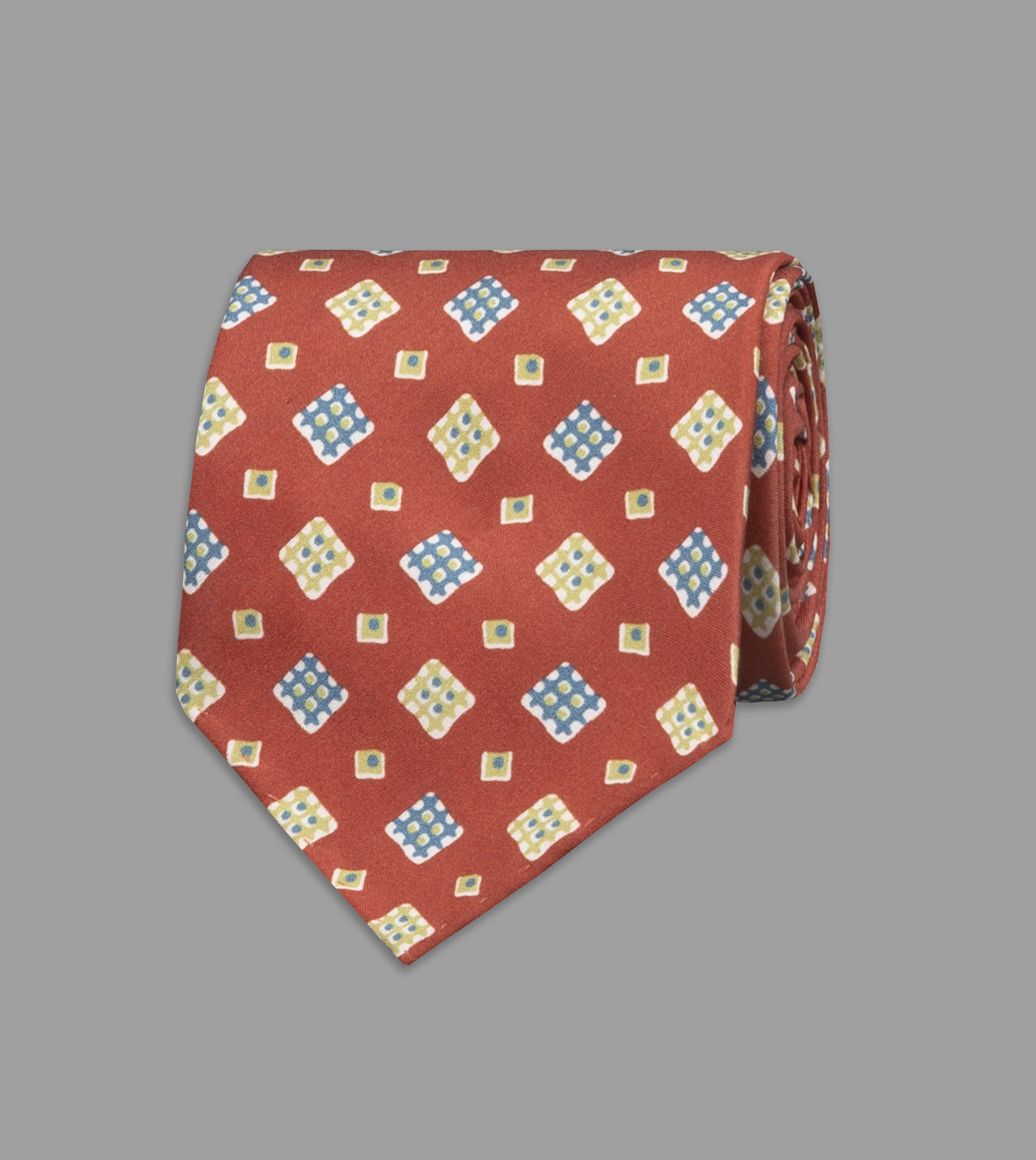 Rust Waffle Square Print Silk Tie