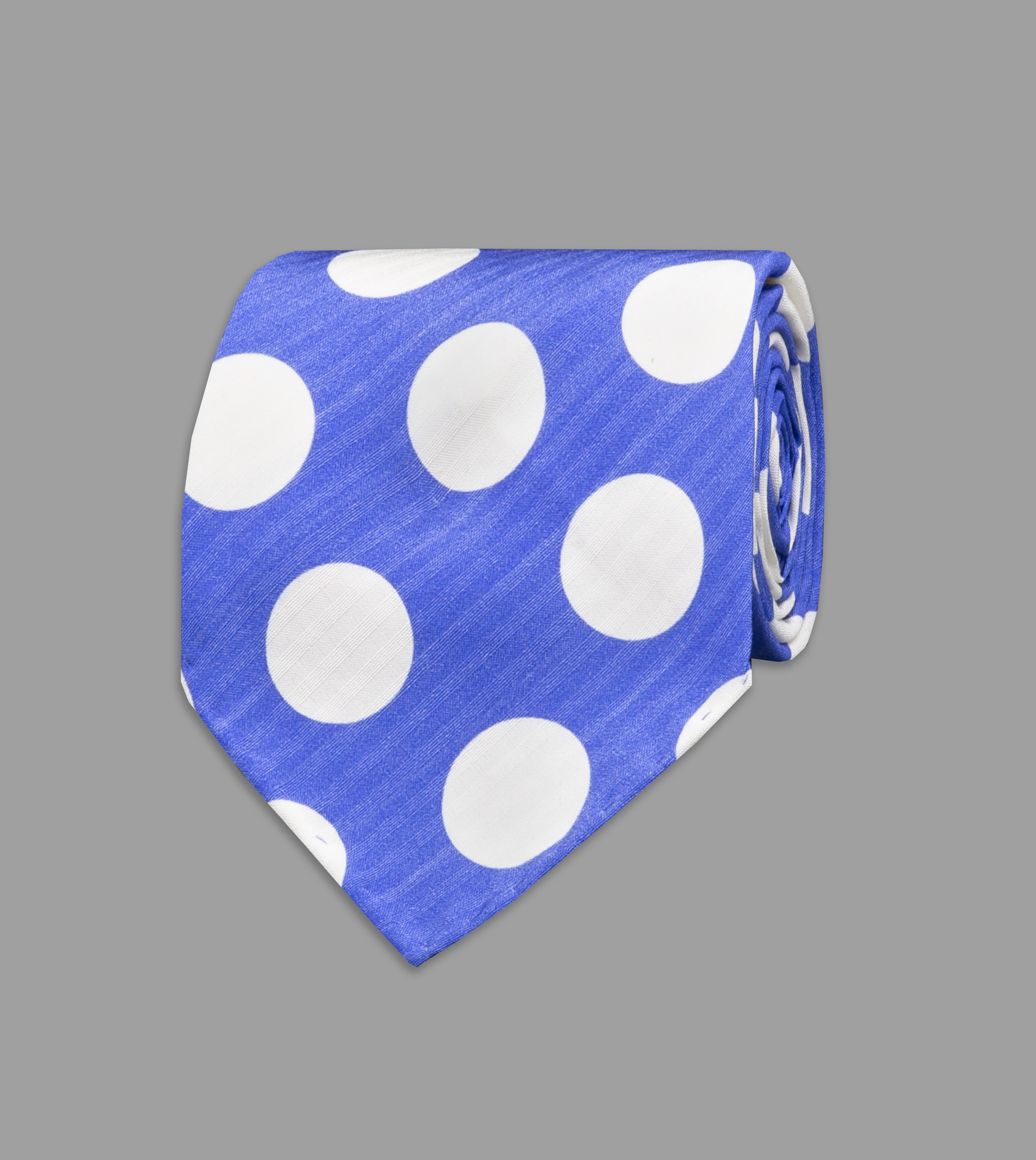 Blue Spot Print Silk Seersucker Tie