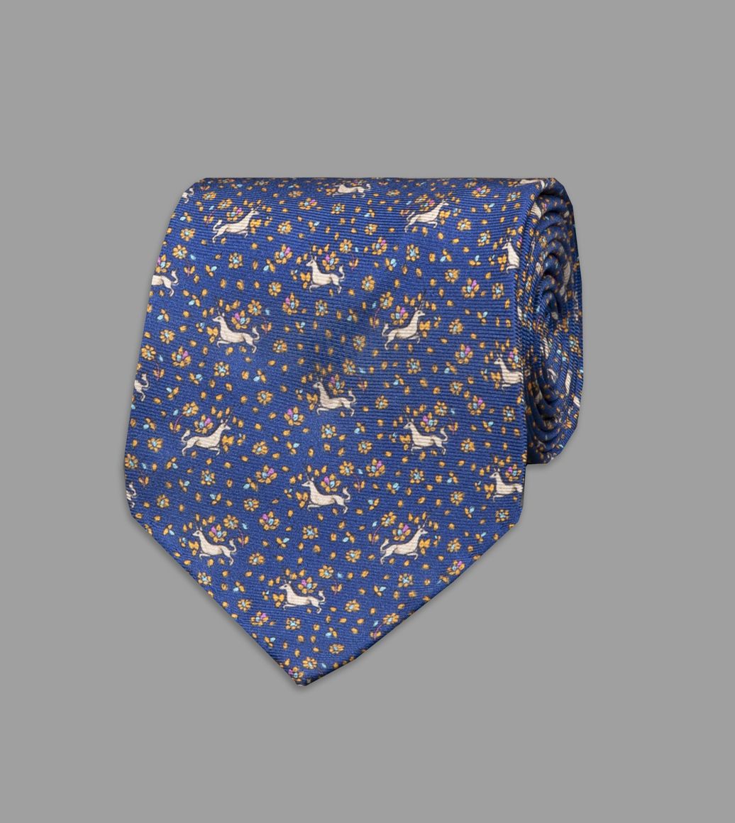 Blue Mini Unicorn Print Silk Tie