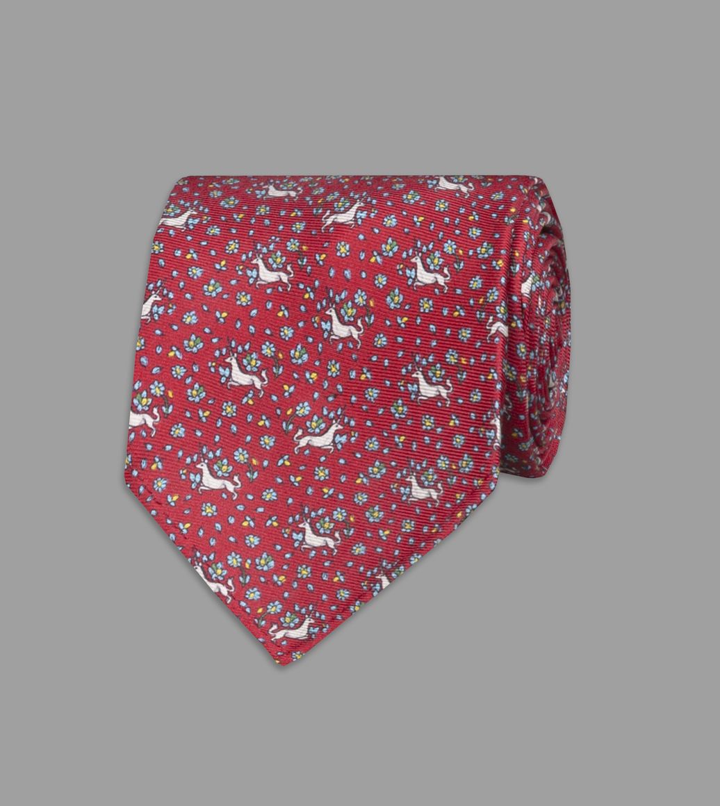 Red Mini Unicorn Print Silk Tie