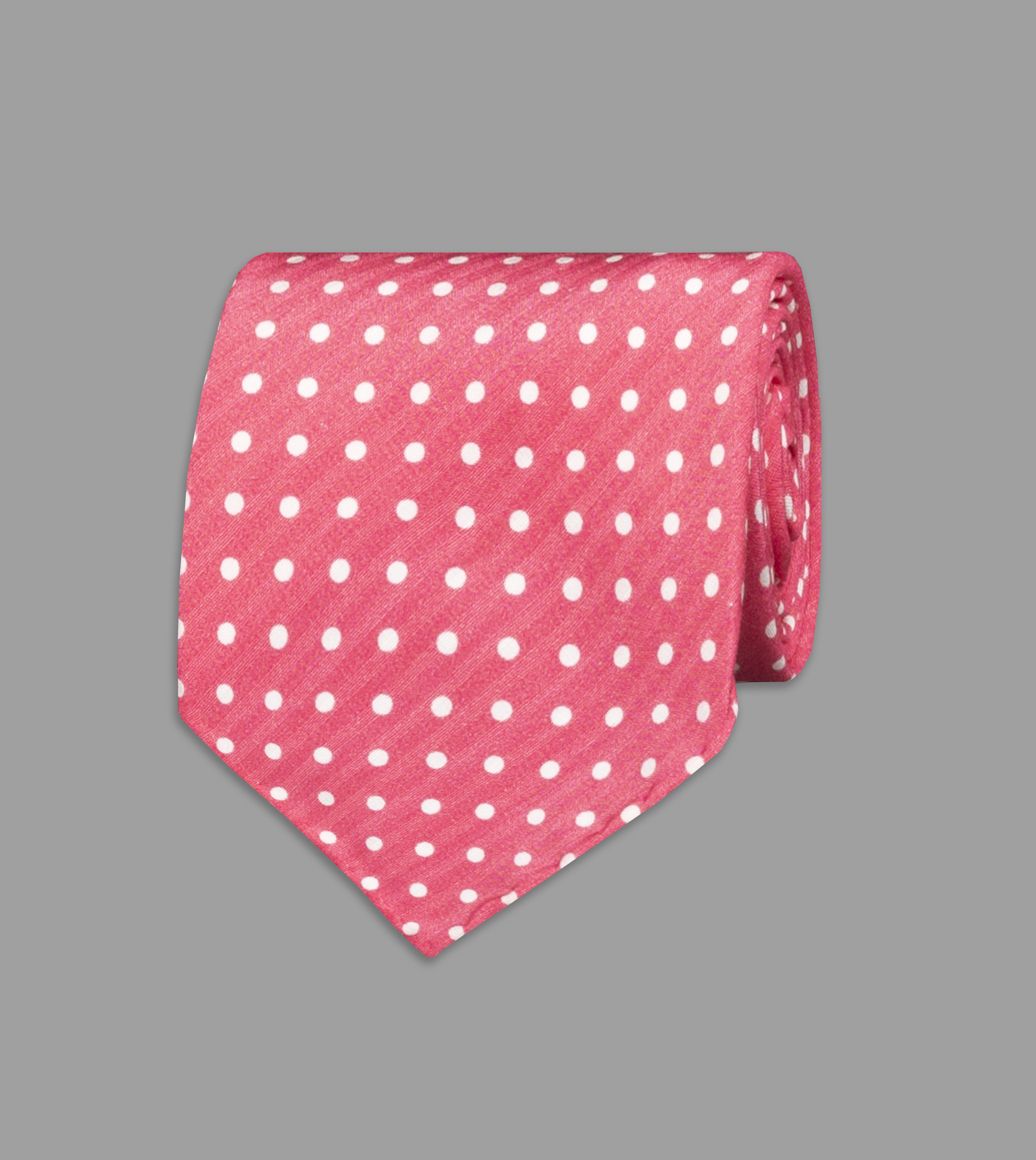 Pink Spot Print Silk Seersucker Tie
