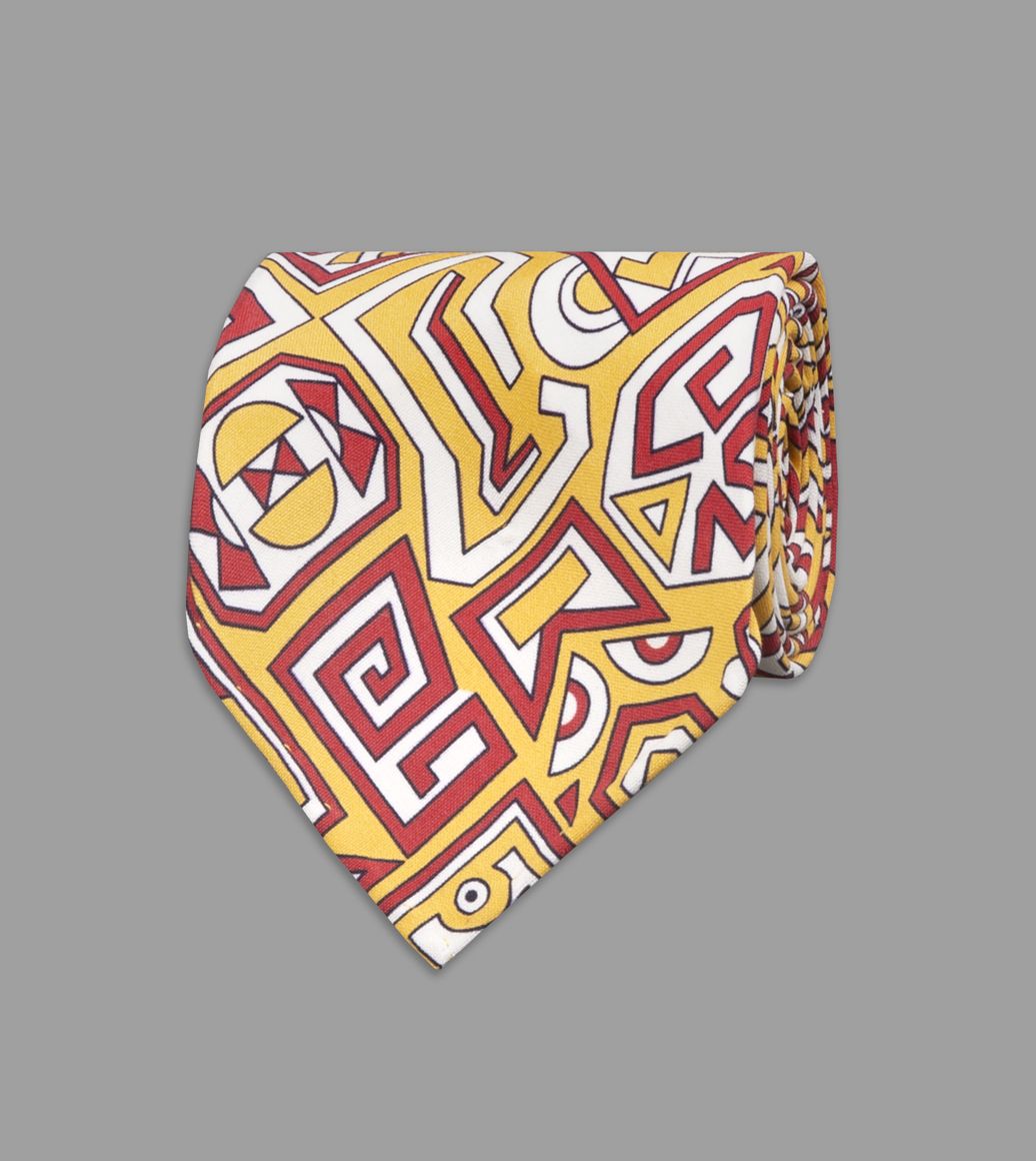 Yellow Geometric Aztec Print Shappe Silk Tie