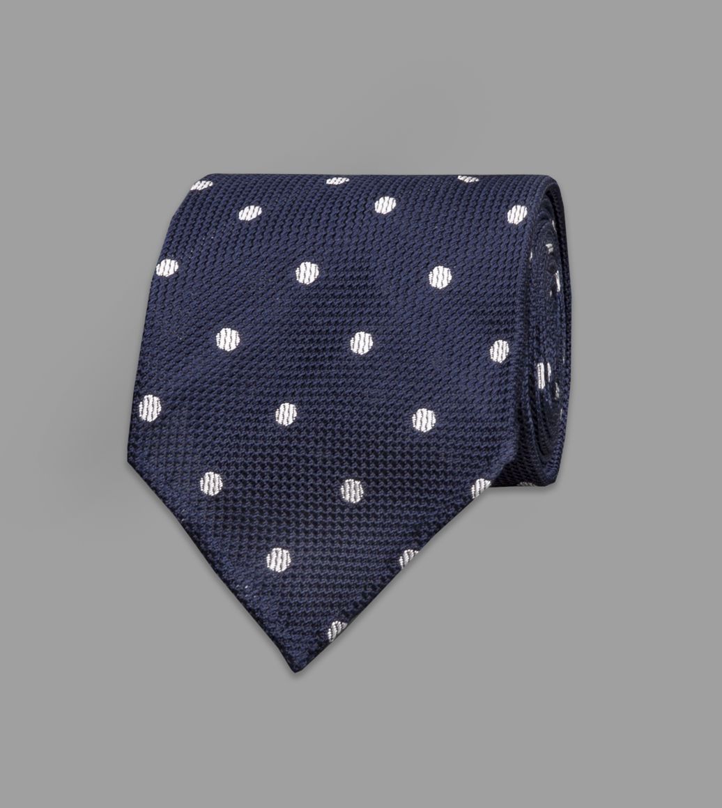 Navy Woven Spot Grenadine Silk Tie