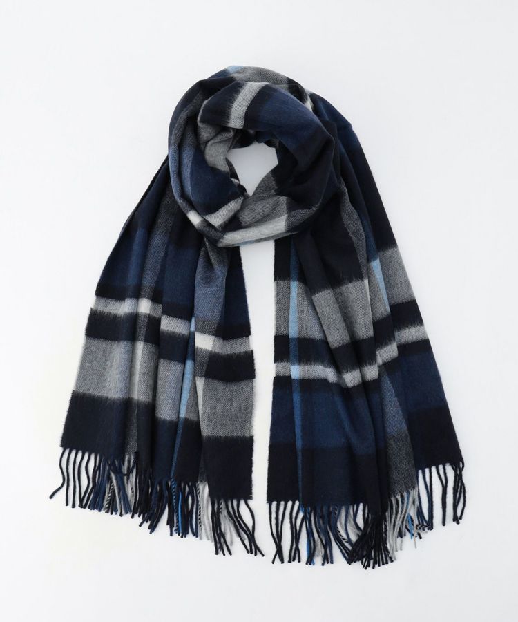 タータンチェックストール(カシミヤ) RU7303/Navy