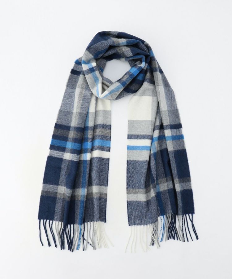 中判タータンチェックスカーフ(カシミヤ) RU7323/Blue