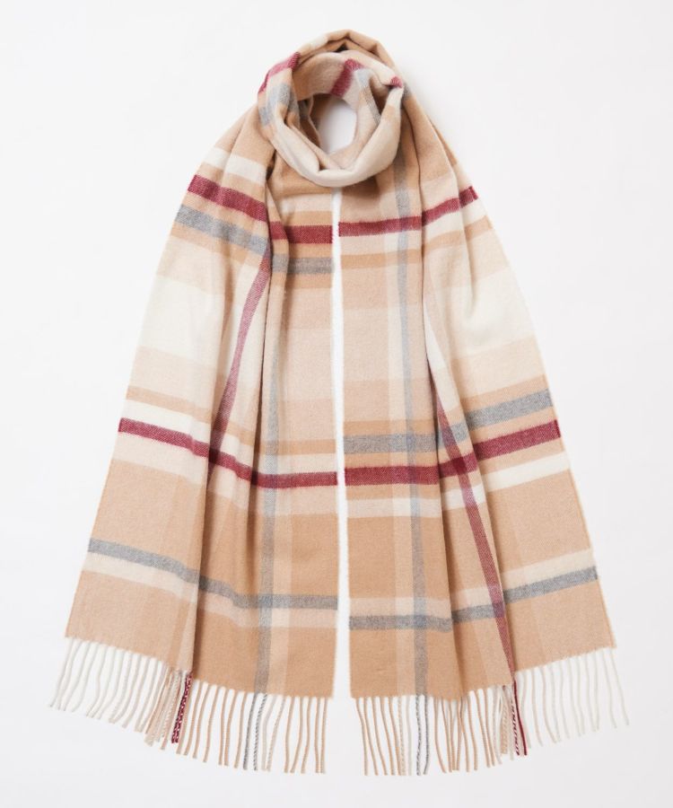 中判タータンチェックスカーフ(カシミヤ) RU7324/Camel